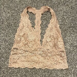 Lace Halter Bralette in Nude